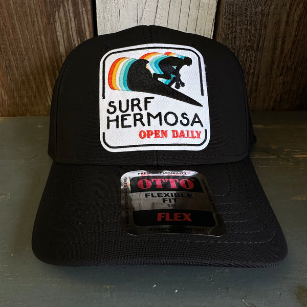 Hermosa Beach SURF HERMOSA :: OPEN DAILY "OTTO FLEX" 6 Panel Low Profile Baseball Cap- Black