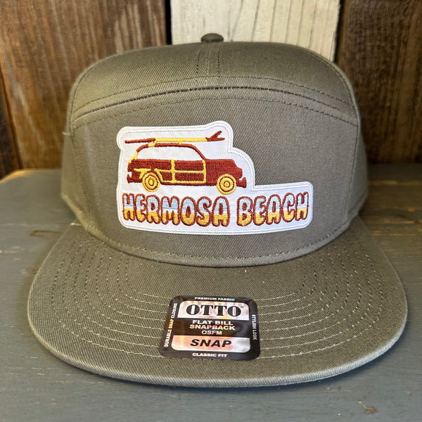 Hermosa Beach WOODIE 7 Panel Snapback Hat - Olive Green