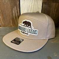 Hermosa Beach SURFING GRIZZLY BEAR 7 Panel Snapback Hat - Khaki