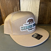 Hermosa Beach SURFING GRIZZLY BEAR 7 Panel Snapback Hat - Khaki