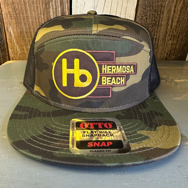 Hermosa Beach THE NEW STYLE 7 Panel Mid Profile Trucker Snapback Hat - Camo/Black