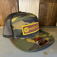 Hermosa Beach AS REAL AS THE STREETS 7 Panel Mid Profile Trucker Snapback Hat - Camo/Black