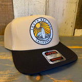 SOUTH BAY SURF (Multi Color Patch) 5 Panel Mid Profile Trucker Hat - Khaki/Black