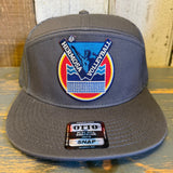 Hermosa Beach 1 to 3 FEET HIGH & RISING 7 Panel Mid Profile TruckerSnapback Hat - Charcoal Grey