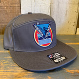 Hermosa Beach 1 to 3 FEET HIGH & RISING 7 Panel Mid Profile TruckerSnapback Hat - Charcoal Grey