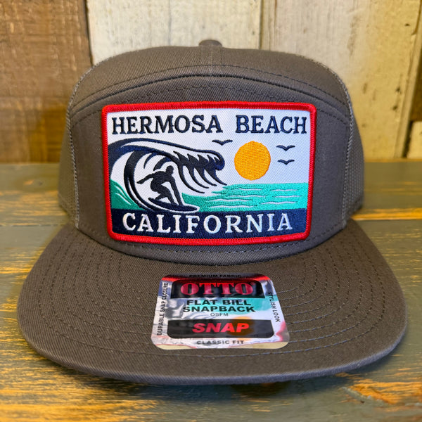 Hermosa Beach THE PERFECT WAVE 7 Panel Mid Profile Trucker Snapback Hat - Charcoal Grey