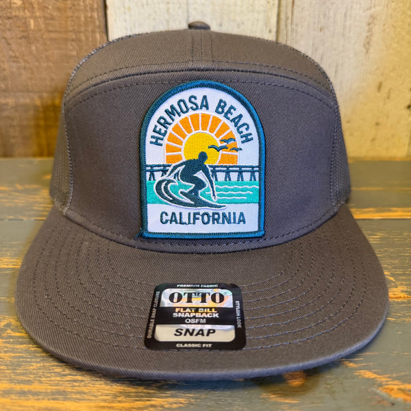 Hermosa Beach 1 to 3 FEET HIGH & RISING 7 Panel Mid Profile Trucker Snapback Hat - Charcoal Grey