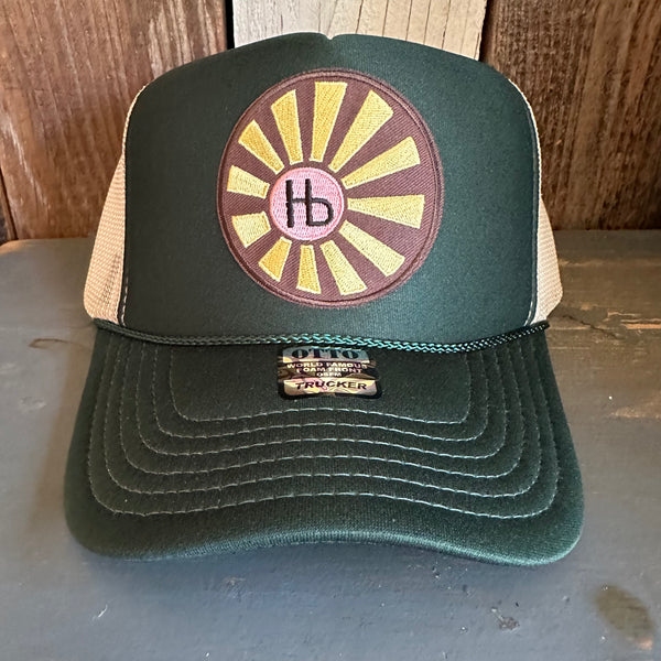 Hermosa Beach SUNBEAMS High Crown Trucker Hat (Dark Green/Khaki)