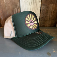Hermosa Beach SUNBEAMS High Crown Trucker Hat (Dark Green/Khaki)