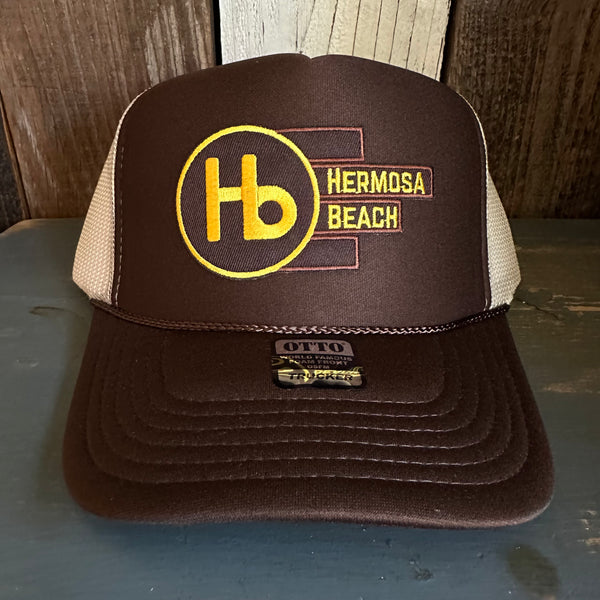 Hermosa Beach THE NEW STYLE High Crown Trucker Hat - Brown/Khaki