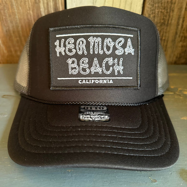 Hermosa Beach ROPER High Crown Trucker Hat - Black/Charcoal/Black (Curved Brim)