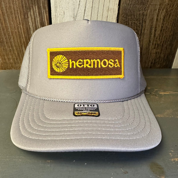 Hermosa Beach AS REAL AS THE STREETS  High Crown Trucker Hat - Grey (Curved Brim)