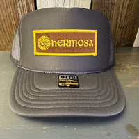 Hermosa Beach AS REAL AS THE STREETS High Crown Trucker Hat - Charcoal (Curved Brim)