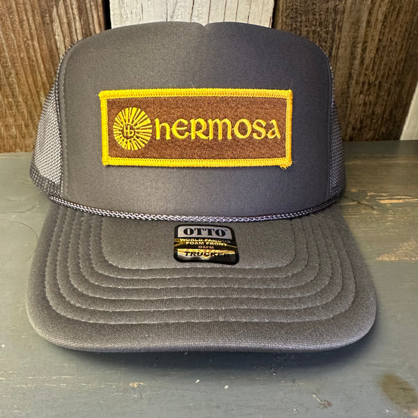 Hermosa Beach AS REAL AS THE STREETS High Crown Trucker Hat - Charcoal (Curved Brim)