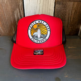 SOUTH BAY SURF (Multi Colored Patch) High Crown Trucker Hat - Red/Black