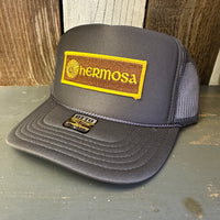 Hermosa Beach AS REAL AS THE STREETS High Crown Trucker Hat - Charcoal (Curved Brim)