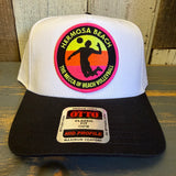 Hermosa Beach THE MECCA OF BEACH VOLLEYBALL 5 Panel Mid Profile Cap - Black/White