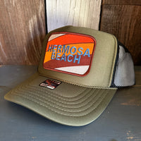Hermosa Beach GOLF CARTS & YOGA PANTS High Crown Trucker Hat - Olive/Black (Curved Brim)