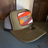 Hermosa Beach GOLF CARTS & YOGA PANTS High Crown Trucker Hat - Olive/Black (Curved Brim)
