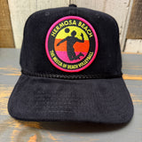 Black corduroy cap with a volleyball player silhouette and THE MECCA OF BEACH VOLLEYBALL patch.