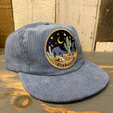 Slate blue corduroy field trip hat with adjustable strap, made for everyday outdoor use.