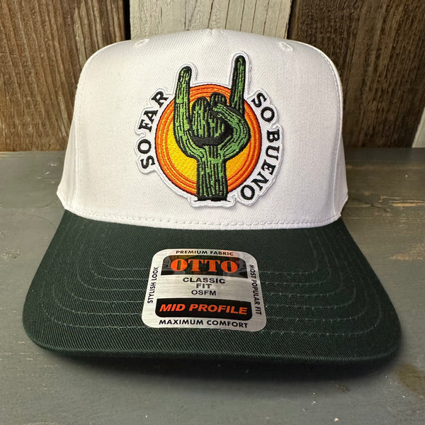 SO FAR :: SO BUENO 5 Panel Mid Profile Baseball Cap - Dark Green/White