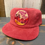 Corduroy field trip hat in Pompeii red, featuring Joshua Tree National Park design, suitable for outdoor use.