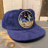 Navy corduroy field trip hat with a desert patch, suitable for outdoor use.