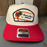 Hermosa Beach RETRO SUNSET 5 Panel Mid Profile Baseball Cap - Red/Khaki