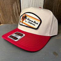 Hermosa Beach RETRO SUNSET 5 Panel Mid Profile Baseball Cap - Red/Khaki