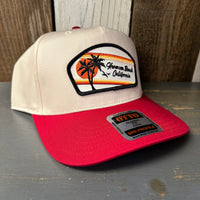 Hermosa Beach RETRO SUNSET 5 Panel Mid Profile Baseball Cap - Red/Khaki