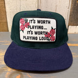 IF IT'S WORTH PLAYING...IT'S WORTH PLAYING LOUD 6 Panel Low Profile Baseball Cap - Dark Green/Navy