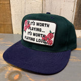 IF IT'S WORTH PLAYING...IT'S WORTH PLAYING LOUD 6 Panel Low Profile Baseball Cap - Dark Green/Navy