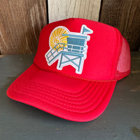 Hermosa Beach LIFEGUARD TOWER High Crown Trucker Hat - Red