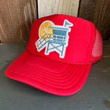 Hermosa Beach LIFEGUARD TOWER High Crown Trucker Hat - Red