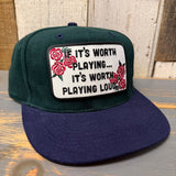IF IT'S WORTH PLAYING...IT'S WORTH PLAYING LOUD 6 Panel Low Profile Baseball Cap - Dark Green/Navy