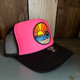 Hermosa Beach OBLIGATORY SUNSET High Crown Trucker Hat - Black/Pink