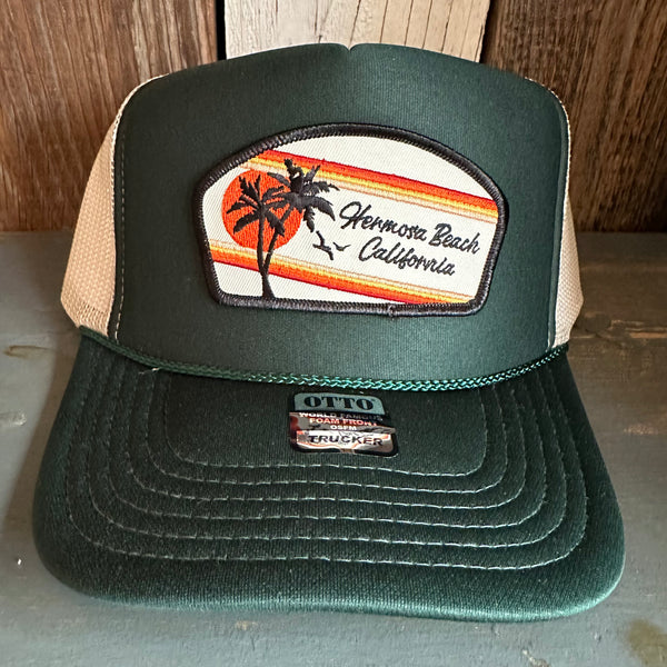 Hermosa Beach RETRO SUNSET High Crown Trucker Hat (Dark Green/Khaki)