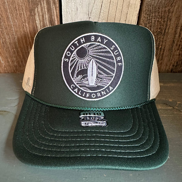 SOUTH BAY SURF (Multi Colored Patch) High Crown Trucker Hat (Dark Green/Khaki)