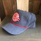 Hermosa Beach CHILL THE 4th OUT! 5 panel Stone Washed Canvas 2-Tone - Indigo/Red Braid