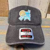 Charcoal grey 6-panel dad hat made from soft material, designed for casual wear and sun protection.