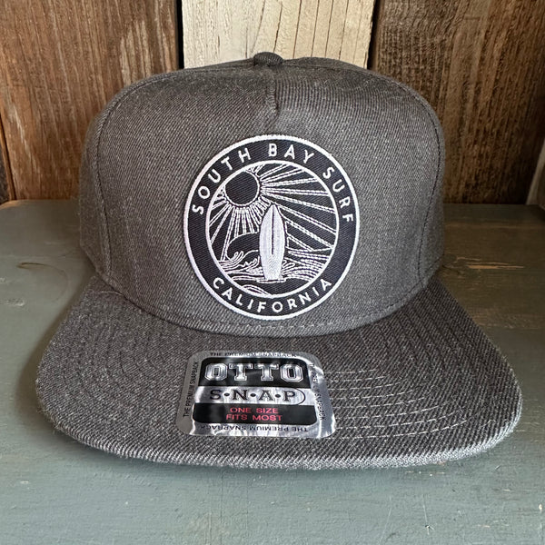 SOUTH BAY SURF (Navy Patch) 5-Panel Mid Profile Snapback Hat - Heather Black