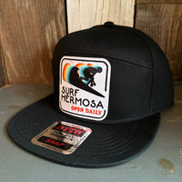 Hermosa Beach SURF HERMOSA :: OPEN DAILY  7 Panel Snapback Hat - Black