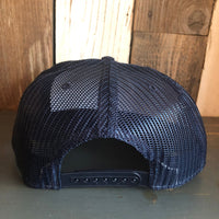 Hermosa Beach OBLIGATORY SUNSET Premium Cork Trucker Hat (Navy Blue)