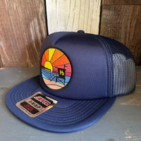 Hermosa Beach OBLIGATORY SUNSET Trucker Hat - Navy (Flat Brim)