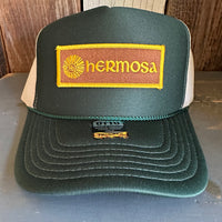 Hermosa Beach AS REAL AS THE STREETS High Crown Trucker Hat (Dark Green/Khaki)