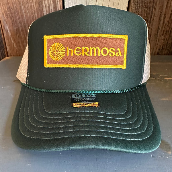 Hermosa Beach AS REAL AS THE STREETS High Crown Trucker Hat (Dark Green/Khaki)