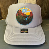 ZION NATIONAL PARK High Crown Trucker Hat - Grey (Curved Brim)