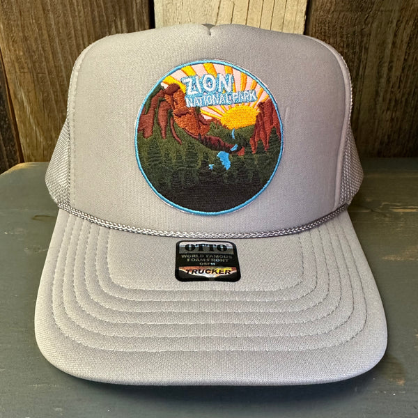ZION NATIONAL PARK High Crown Trucker Hat - Grey (Curved Brim)