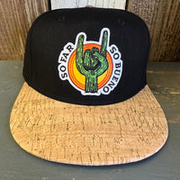 SO FAR :: SO BUENO Premium 5-Panel Mid Profile Snapback Hat - Black/Cork/Black